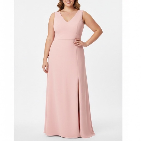 AFTER SIX Style 6857 Blush Pink V Neck Sleeveless Formal Gown Dress 28W
